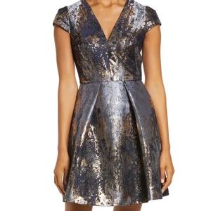 Vince Camuto Metallic Jacquard Fit & Flare Dress